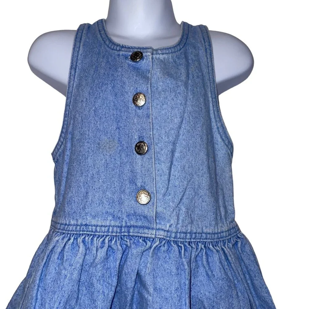 Vintage OshKosh BGosh Denim Jumper Dress Toddler Girls 4T Blue Made USA Light
